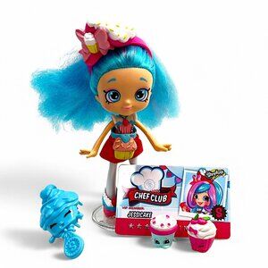 Shopkins Shoppies Jessicake Cupcake Doll Chef Club Blue Collectibles w/VIP Card
